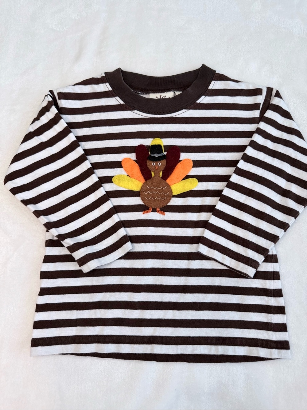 Luigi Kids Striped Brown & White Long-Sleeve Top with Turkey (size 2T)